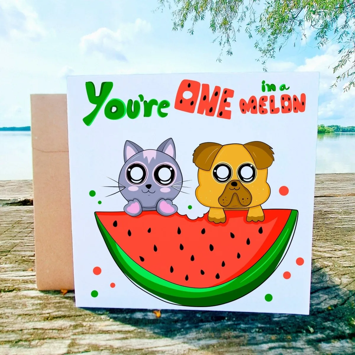 You're One in a Melon Greeting Card, Cute Greeting Cards, Thinking of you Cards, Blank Greeting Cards